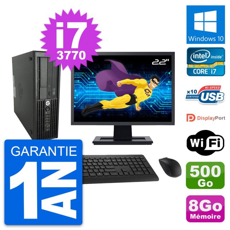 HP Z220 SFF Desktop Computer - 22" Screen, Intel Core i7-3770, 8GB RAM, 500GB HDD, Windows 10, WiFi
