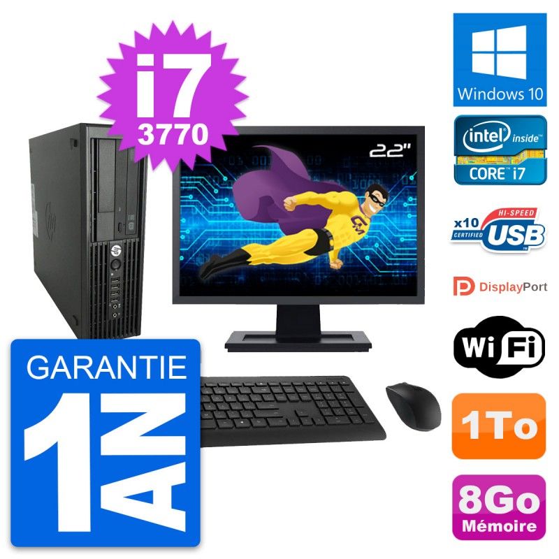 HP WorkStation Z220 SFF Computer - 22" Screen, i7-3770, 8GB RAM, 1TB HDD, Windows 10, Wifi