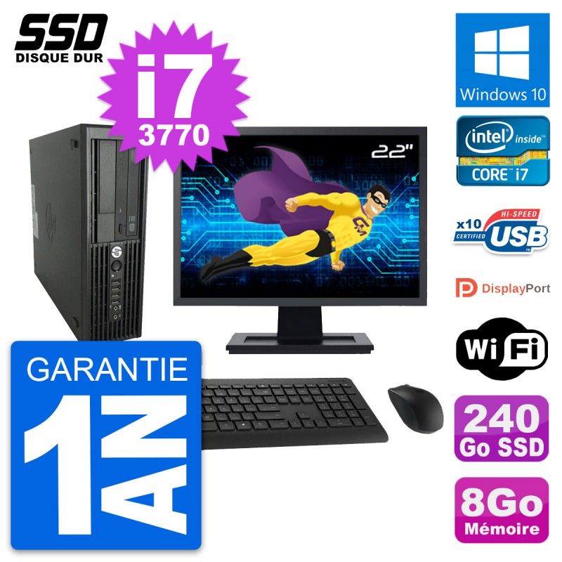HP WorkStation Z220 SFF Computer - 22" Screen, i7-3770, 8GB RAM, 240GB SSD, Windows 10, WiFi