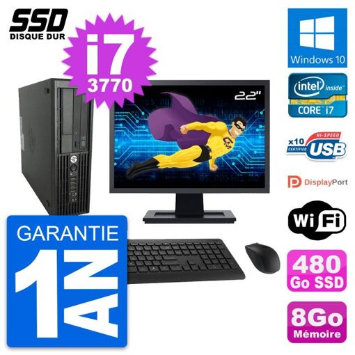 PC de escritorio HP WorkStation Z220 SFF | Pantalla de 22" | i7-3770 | 8 GB RAM | 480 GB SSD | Windows 10 | WiFi