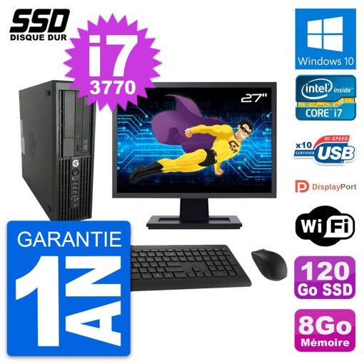 HP WorkStation Z220 SFF Computer - 27" Screen, i7-3770, 8GB RAM, 120GB SSD, Windows 10, WiFi