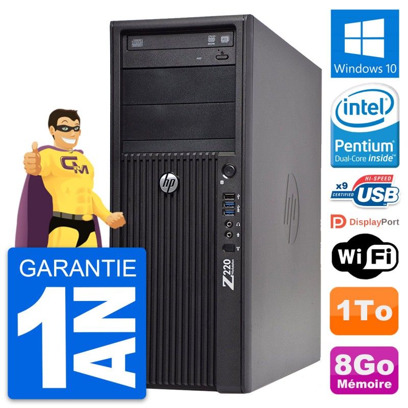 HP WorkStation Z220 Desktop PC - Intel Pentium G2020, 8GB RAM, 1TB HDD, Windows 10, WiFi