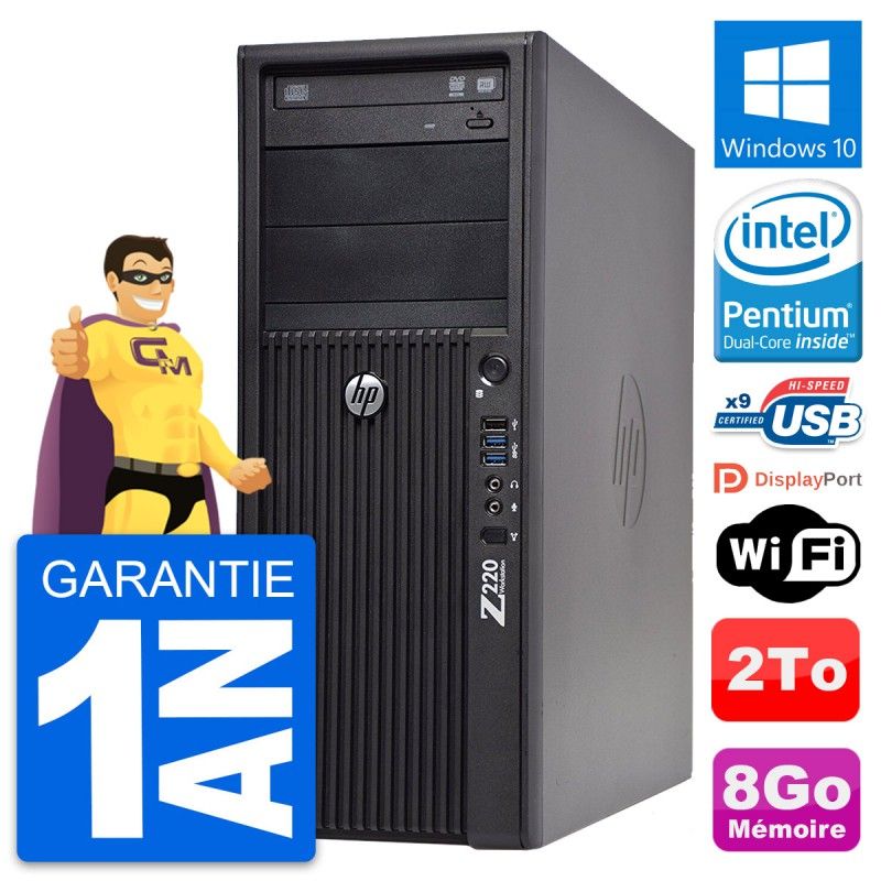 HP WorkStation Z220 PC - Intel Pentium G2020, 8GB RAM, 2TB HDD, Windows 10, WiFi