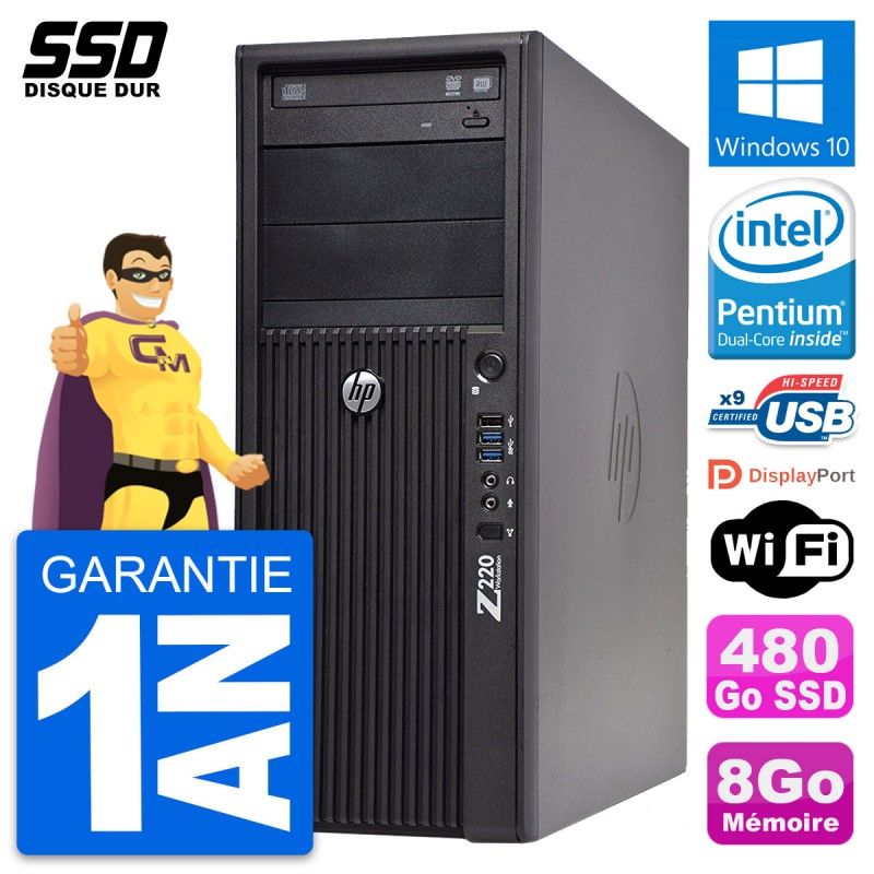 HP WorkStation Z220 Desktop PC - Intel Pentium G2020, 8GB RAM, 480GB SSD, Windows 10, WiFi