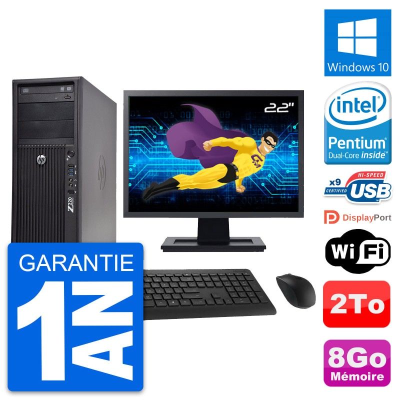 HP WorkStation Z220 Desktop PC - 8GB RAM, 2TB HDD, Intel G2020, 22" Screen, Windows 10, WiFi