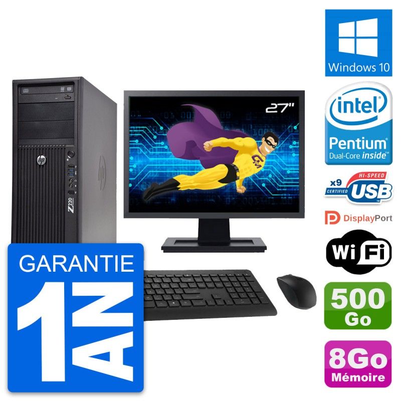 HP WorkStation Z220 Desktop PC - 8GB RAM, 500GB HDD, 27" Screen, Intel Pentium G2020, Windows 10