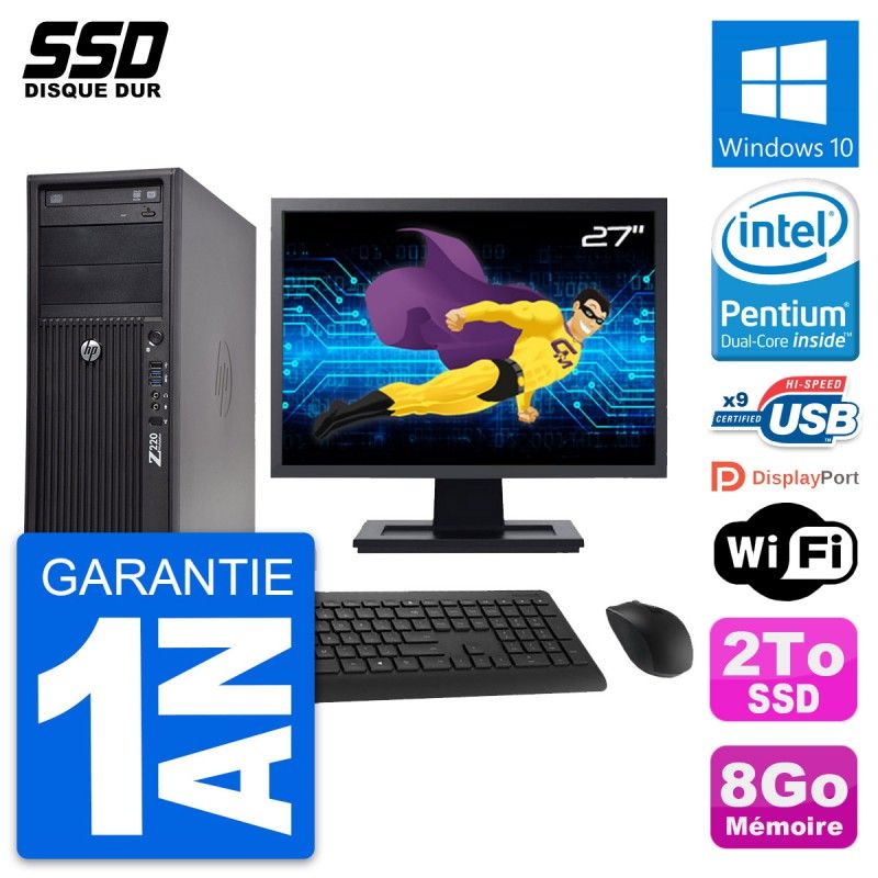 HP Z220 Workstation PC - 27" Screen, Intel Pentium G2020, 8GB RAM, 2TB SSD, Windows 10, WiFi