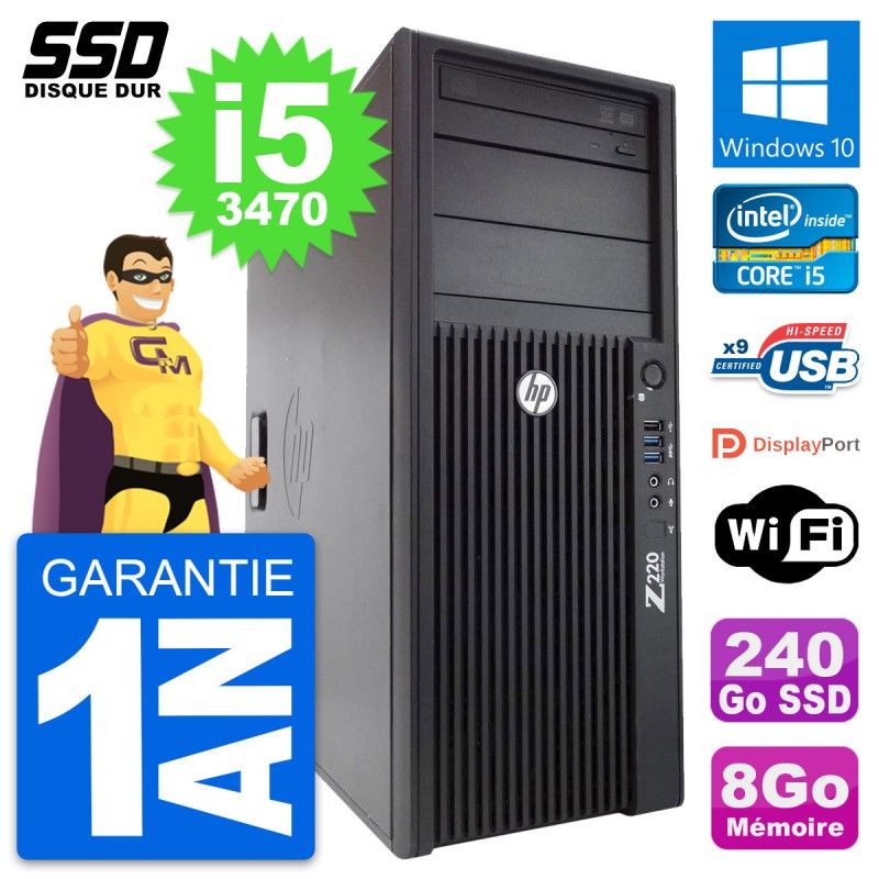 Station de travail HP Z220 Intel Core i5-3470 8 Go RAM 240 Go SSD Windows 10 Wi-Fi
