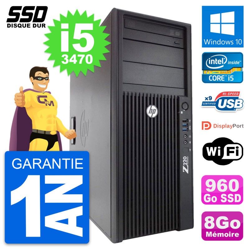 Station de travail HP Z220 Intel Core i5-3470 8 Go de RAM 960 Go SSD Windows 10 Wifi