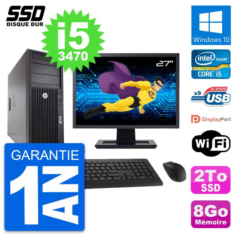 HP Z220 Workstation PC - 27" Screen, Intel Core i5-3470, 8GB RAM, 2TB SSD, Windows 10, WiFi