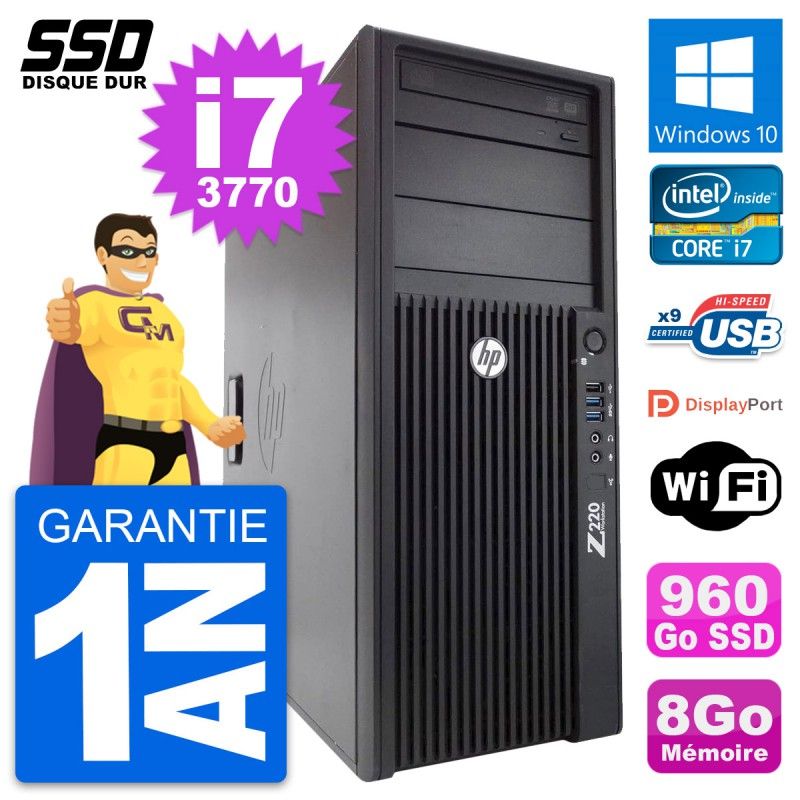 HP WorkStation Z220 Intel Core i7-3770 8GB RAM 960GB SSD Windows 10 Wifi