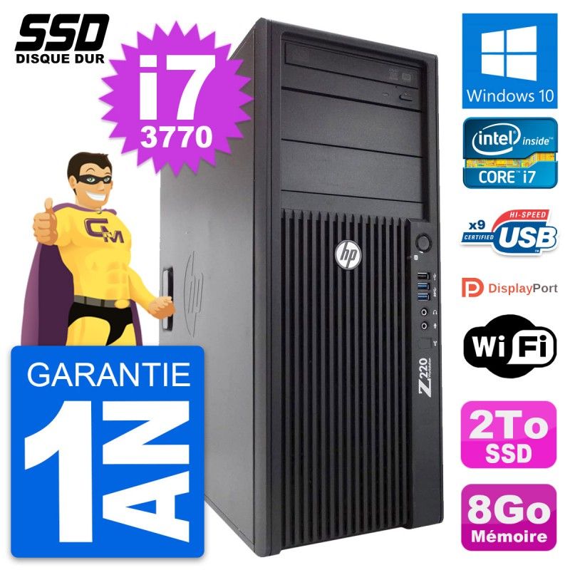 HP WorkStation Z220 Intel Core i7-3770 8GB RAM 2TB SSD Windows 10 WiFi