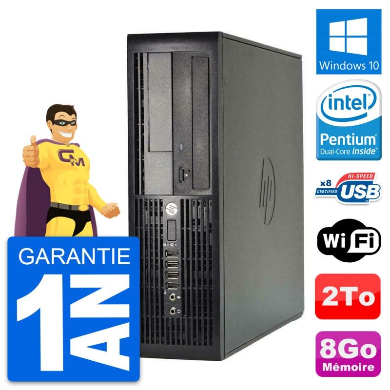 Ordinateur de bureau HP Compaq Pro 4300 SFF - Processeur Intel Pentium Dual-Core G2020, 8 Go de RAM, 2 To de disque dur, Windows 10, Wi-Fi
