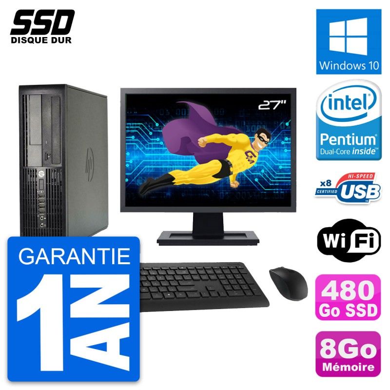 HP Pro 4300 SFF Computer - 27" Screen, Pentium G2020, 8GB RAM, 480GB SSD, Windows 10, Wifi