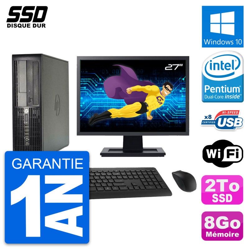 Ordinateur de bureau HP Compaq Pro 4300 SFF - Écran 27'', Processeur Intel Pentium G2020, 8 Go de RAM, 2 To SSD, Windows 10, Wi-Fi