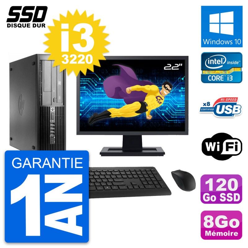Ordinateur HP Compaq Pro 4300 SFF - Écran 22'', Intel Core i3-3220, 8 Go de RAM, 120 Go SSD, Windows 10, Wi-Fi