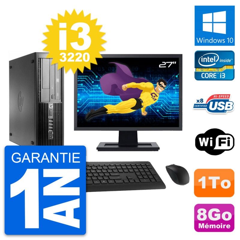 HP Pro 4300 SFF Computer - 27" Screen, Intel i3-3220, 8GB RAM, 1TB HDD, Windows 10, WiFi