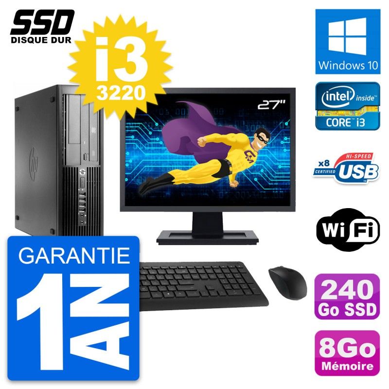 HP Pro 4300 SFF Desktop Computer, 27" Screen, Intel i3-3220, 8GB RAM, 240GB SSD, Windows 10, WiFi
