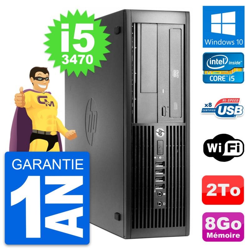 Ordinateur de bureau HP Compaq Pro 4300 SFF - Processeur Intel Core i5-3470, 8 Go de RAM, 2 To de disque dur, Windows 10, WiFi