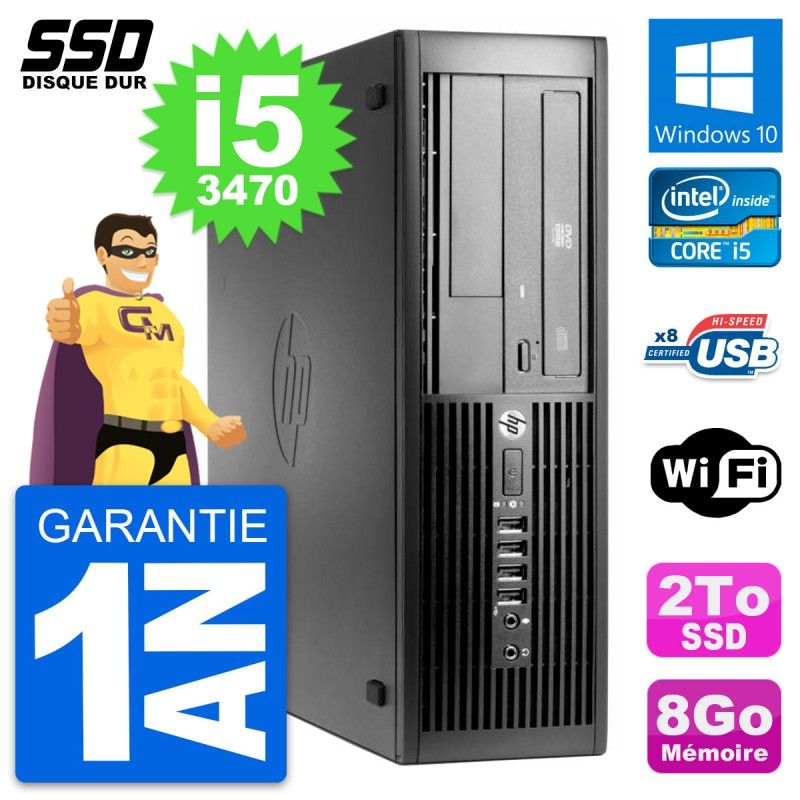 Ordinateur de bureau HP Compaq Pro 4300 SFF - Processeur Intel Core i5-3470, 8 Go de RAM, 2 To SSD, Windows 10, WiFi