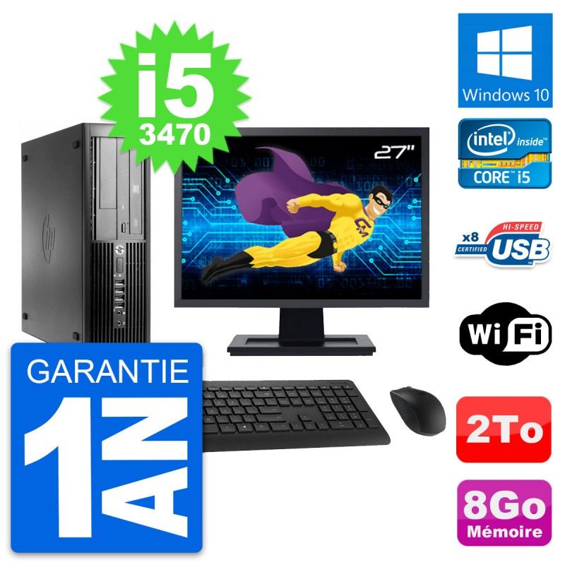 HP Pro 4300 SFF PC - 27" Screen, Intel i5-3470, 8GB RAM, 2TB HDD, Windows 10, WiFi