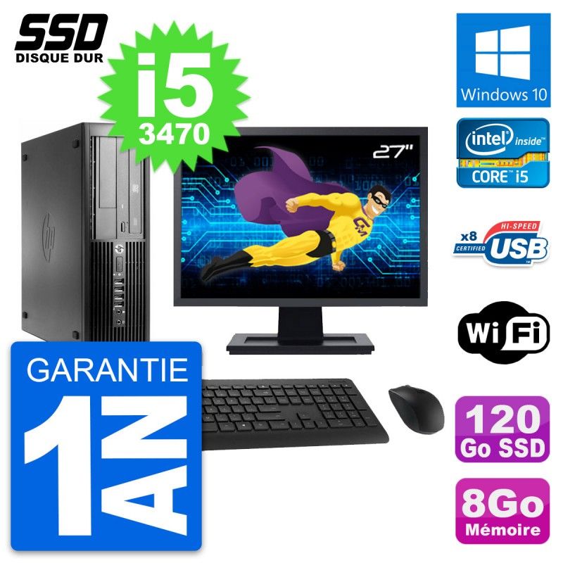 HP Pro 4300 SFF PC - 27" Screen, Intel i5-3470, 8GB RAM, 120GB SSD, Windows 10, WiFi