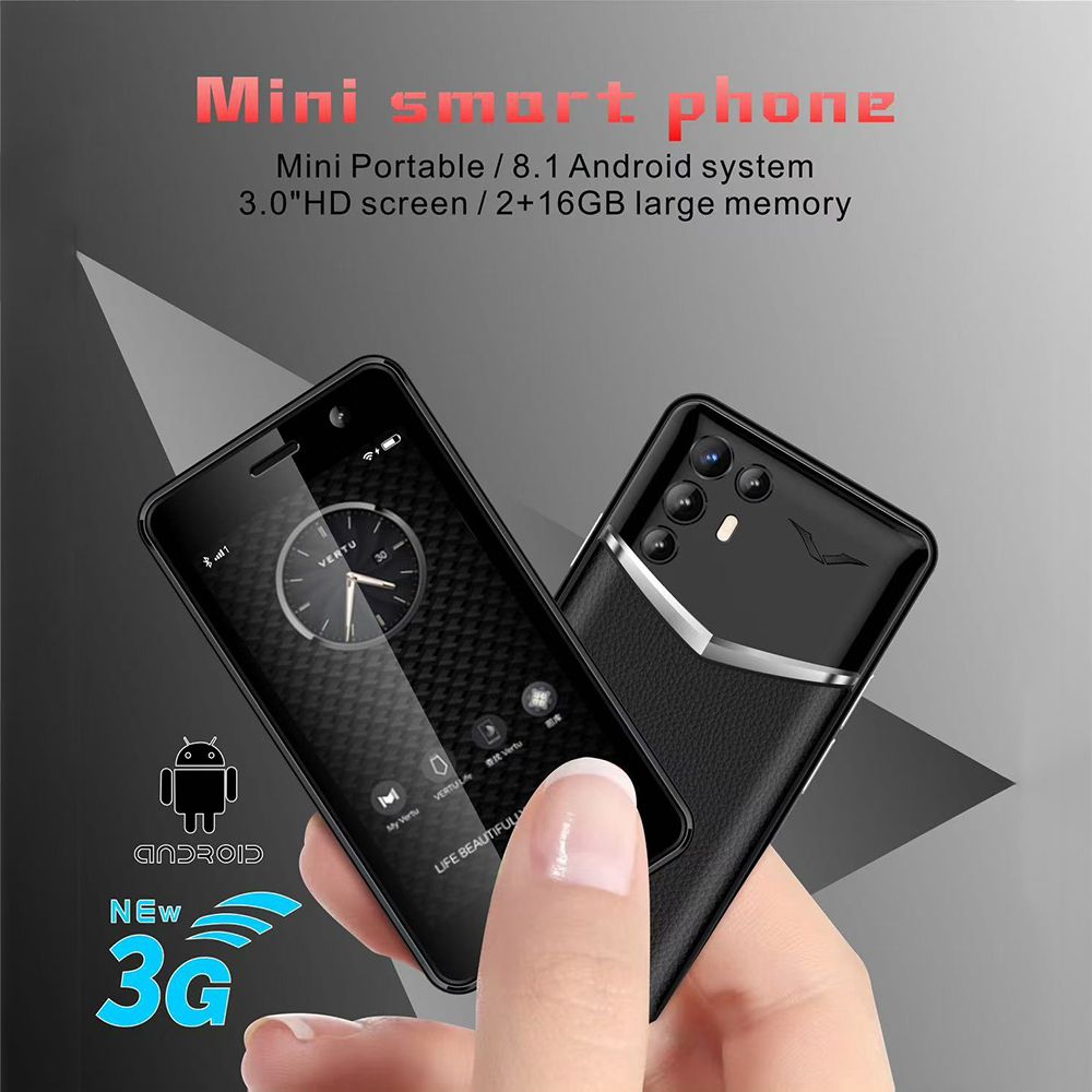 SOYES XS18 Mini 3G Smartphone - 3.0 inches, Android 8.1, MTK6580, 2GB RAM + 16GB ROM, Dual Camera, 1250mAh Battery, Leather Case, Black