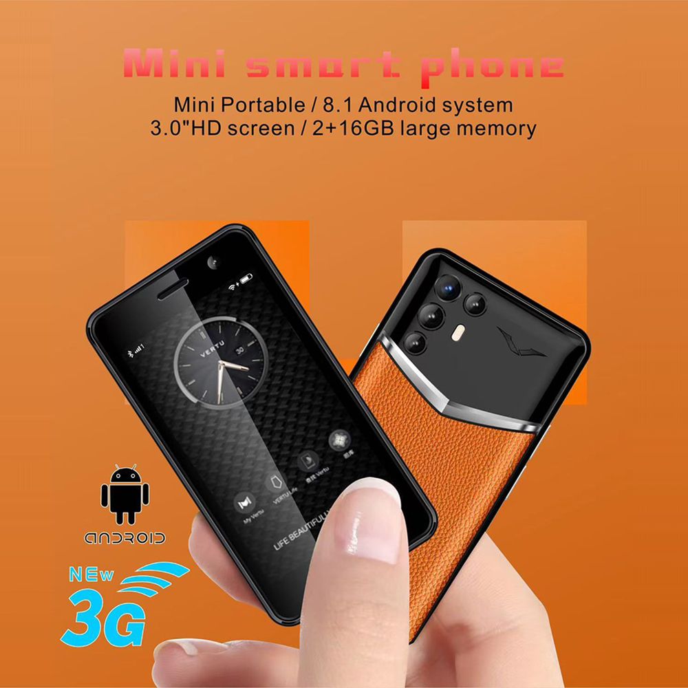 SOYES XS18 Mini 3G Smartphone - 3.0 Inch, Android 8.1, 2GB RAM + 16GB Storage, Dual Camera, 1250mAh Battery, Leather Case, Gold