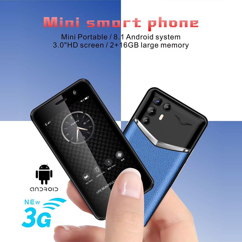 SOYES XS18 Mini 3G Smartphone - 3.0 Inch, Android 8.1, 2GB RAM + 16GB ROM, Dual Camera, 1250mAh Battery, Leather Body, Blue