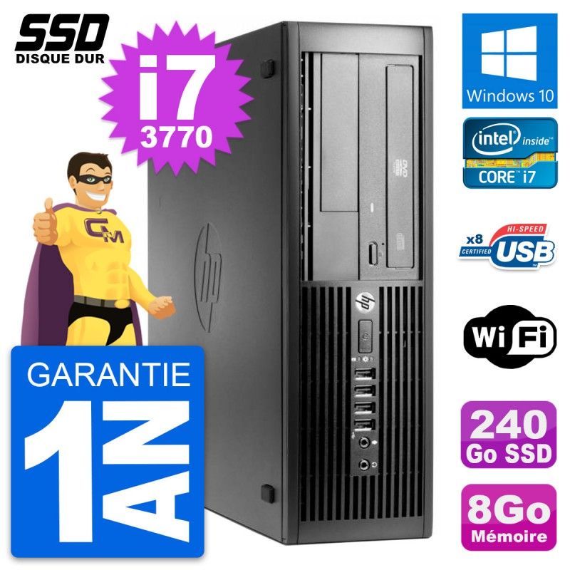 HP Pro 4300 SFF Desktop Computer - Intel Core i7-3770, 8GB RAM, 240GB SSD, Windows 10, WiFi