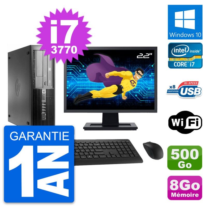 HP Pro 4300 SFF PC - 22" Screen, Intel i7-3770, 8GB RAM, 500GB Hard Drive, Windows 10, WiFi