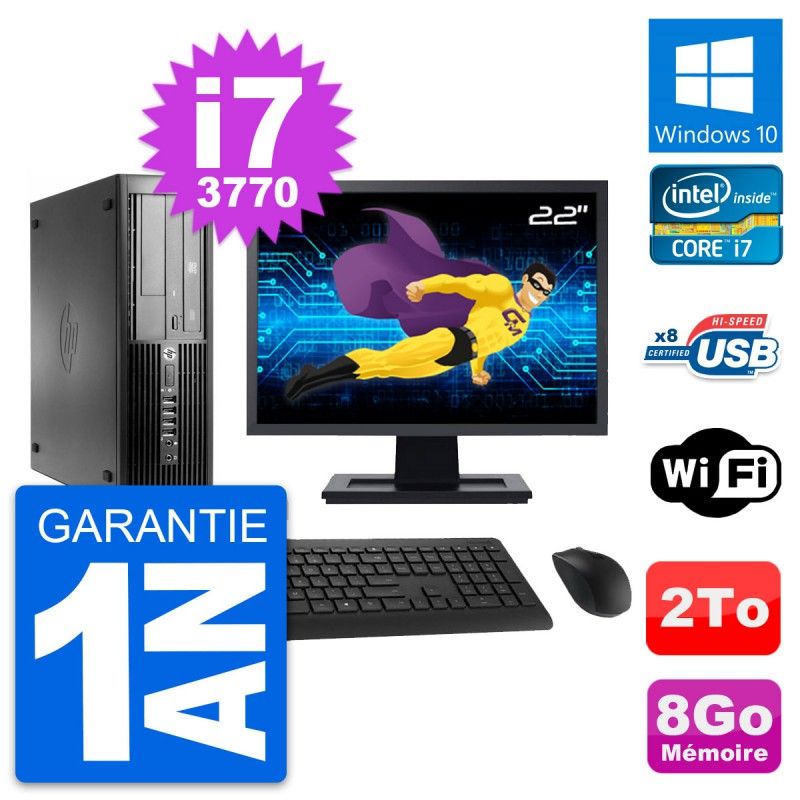 HP Pro 4300 SFF Desktop Computer, 22" Screen, Intel i7-3770, 8GB RAM, 2TB Hard Drive, Windows 10, WiFi