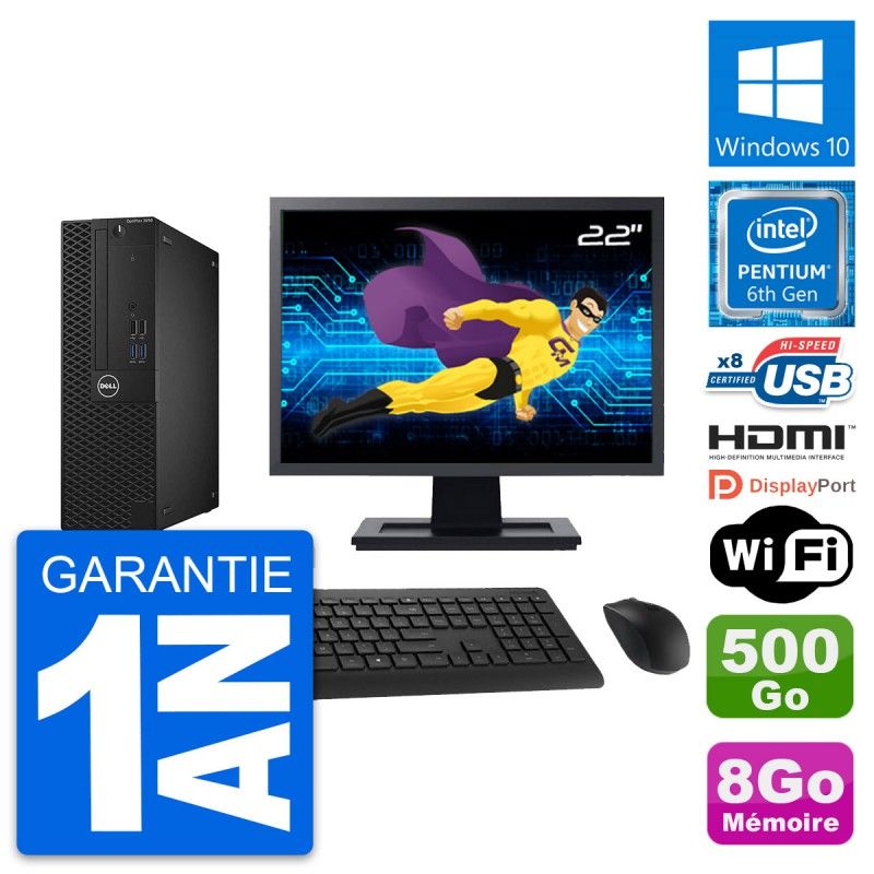 Dell OptiPlex 3050 SFF Computer - 22" Screen, Intel Pentium G4400, 8GB RAM, 500GB HDD, HDMI, WiFi