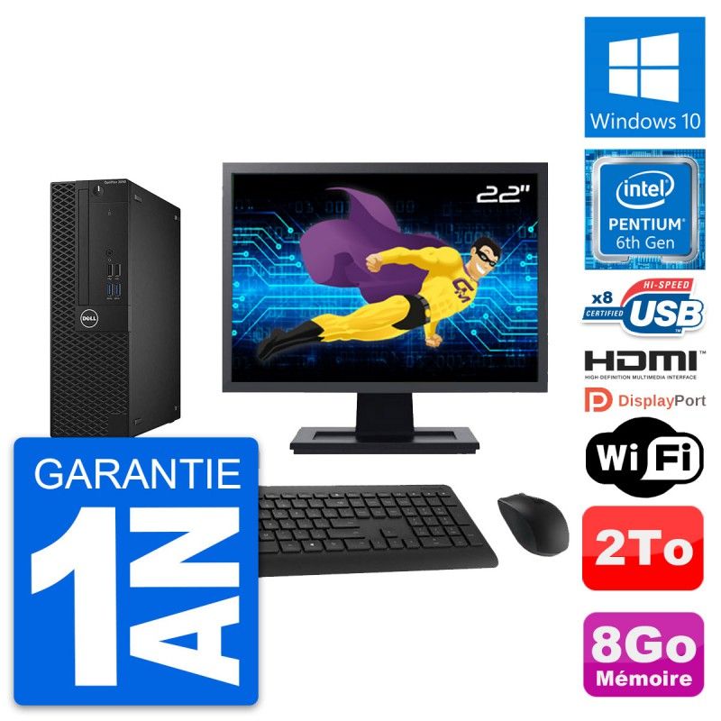 Dell OptiPlex 3050 SFF Computer - 22" Screen, Intel Pentium G4400, 8GB RAM, 2TB HDD, HDMI, WiFi