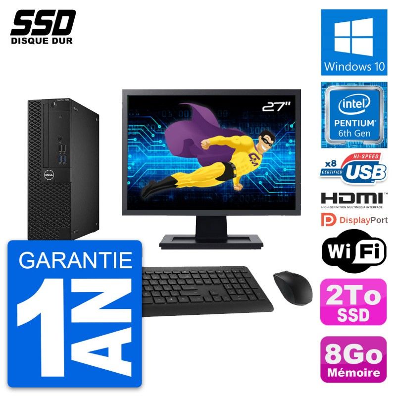 Dell OptiPlex 3050 SFF Desktop Computer - 27" Screen, Intel Pentium G4400, 8GB RAM, 2TB SSD, WiFi
