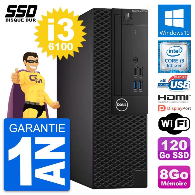 Dell OptiPlex 3050 SFF - Intel Core i3-6100, 8GB RAM, 120GB SSD, HDMI, Wifi, Windows 10