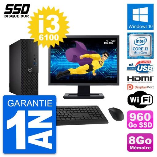 Computadora Dell OptiPlex 3050 SFF - Pantalla de 22'', Intel i3-6100, 8 GB de RAM, 960 GB SSD, HDMI