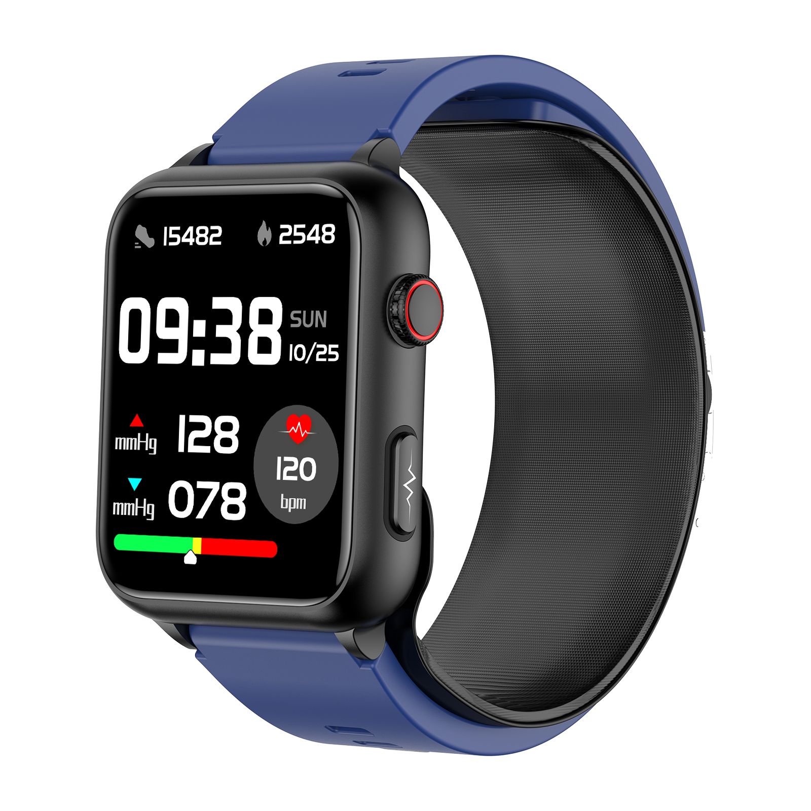 Smartwatch with Large Screen, Blood Pressure, Heart Rate - Deep Blue