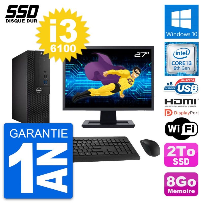 Dell OptiPlex 3050 SFF Computer - 27" Screen, i3-6100, 8GB RAM, 2TB SSD, HDMI, WiFi