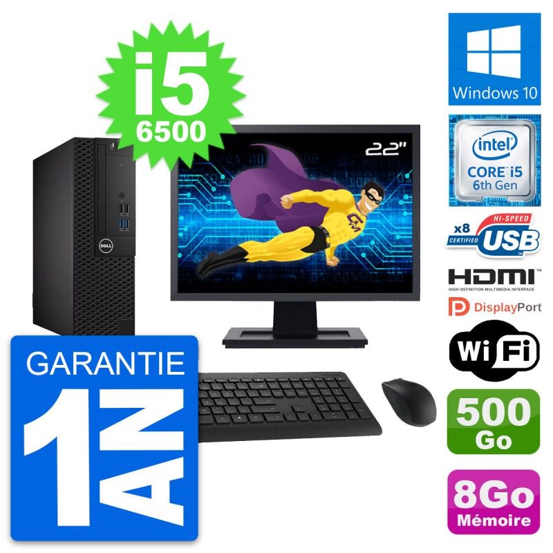 Dell OptiPlex 3050 SFF Desktop PC - 22" Screen, i5-6500, 8GB RAM, 500GB HDD, HDMI, WiFi