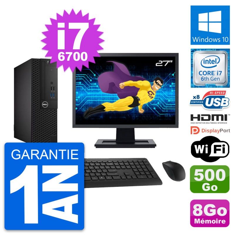 Dell OptiPlex 3050 SFF Computer - 27" Screen, i7-6700 CPU, 8GB RAM, 500GB HDD, HDMI, WiFi