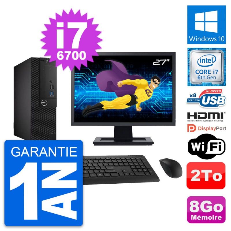 Dell OptiPlex 3050 SFF Computer - 27" Screen, Intel i7-6700, 8GB RAM, 2TB HDD, HDMI