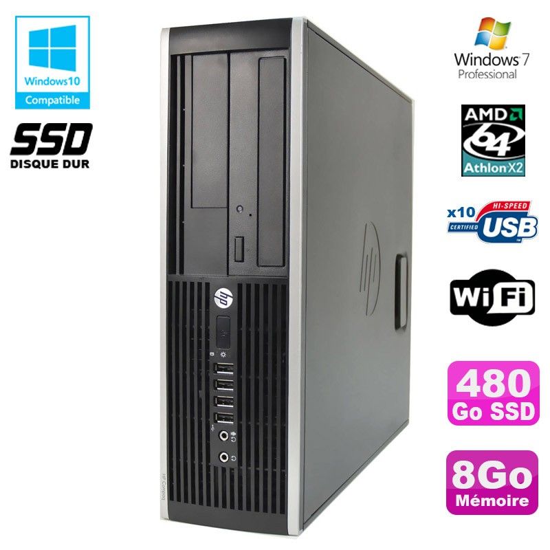 HP Compaq 6005 Pro SFF PC - AMD 3GHz, 8GB RAM, 480GB SSD, DVD Burner, WiFi, Windows 7 Pro