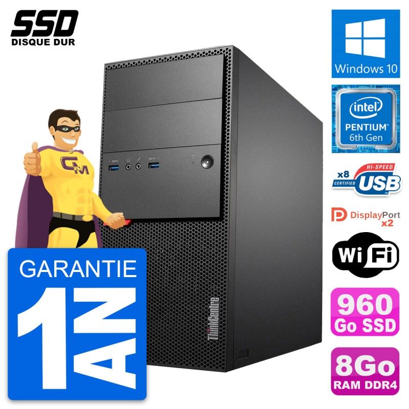 Lenovo ThinkCentre M800 Desktop PC - Intel Pentium G4400, 8GB RAM, 960GB SSD, Windows 10, WiFi