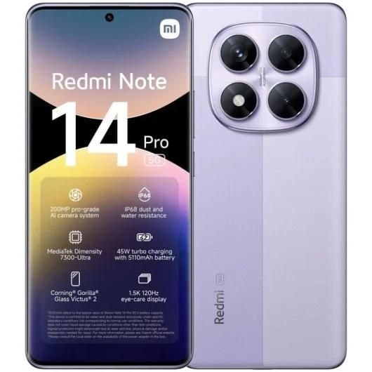 Xiaomi Redmi Note 14 Pro 4G, 8GB RAM, 256GB Storage, Purple Aurora