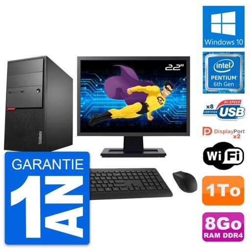 Lenovo ThinkCentre M800 Desktop Computer, 22" Screen, Pentium G4400, 8GB RAM, 1TB HDD, Windows 10, WiFi
