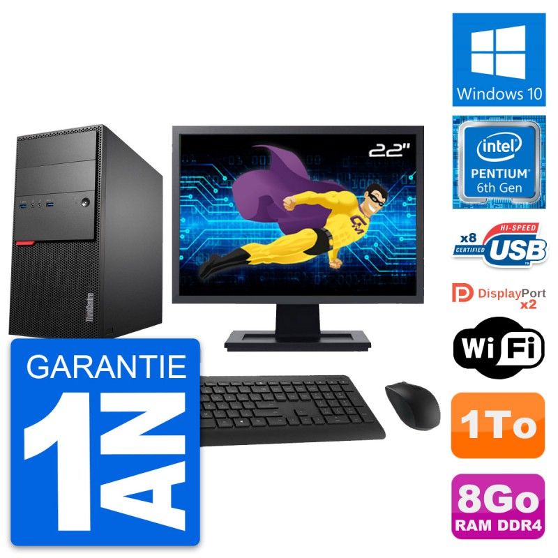 Lenovo ThinkCentre M800 Desktop Computer, 22" Screen, Pentium G4400, 8GB RAM, 1TB HDD, Windows 10, WiFi