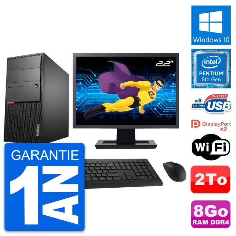 Lenovo M800 Desktop Computer, 22" Screen, Pentium G4400, 8GB RAM, 2TB Storage, Windows 10, WiFi