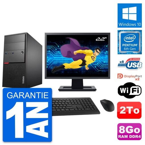 Computadora de escritorio Lenovo M800, pantalla de 22', procesador Pentium G4400, 8 GB de RAM, 2 TB de almacenamiento, Windows 10, WiFi