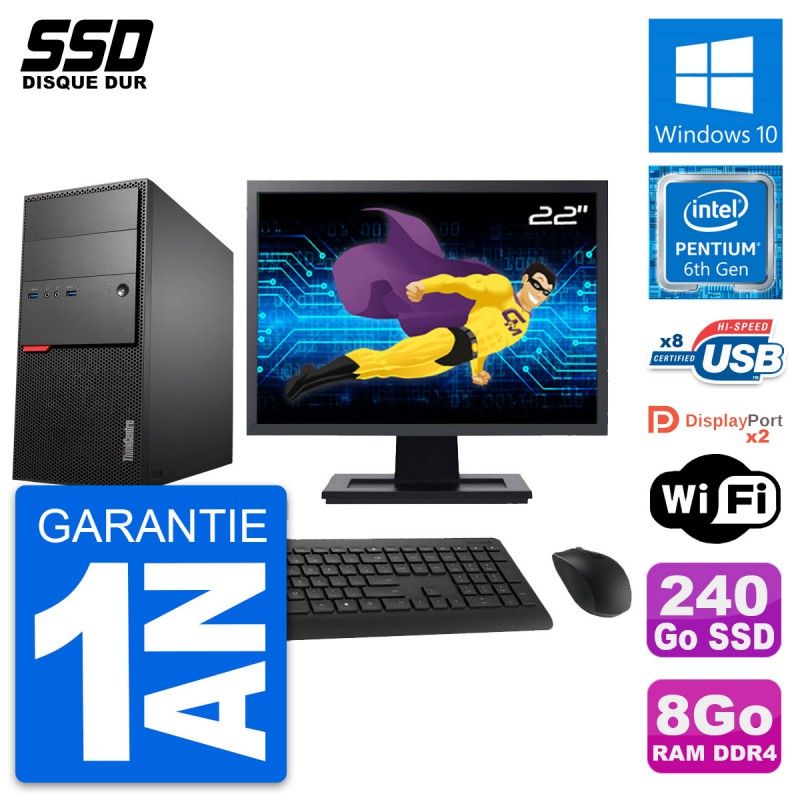 Lenovo M800 Desktop Computer - 22" Screen, Pentium G4400, 8GB RAM, 240GB SSD, Windows 10, WiFi